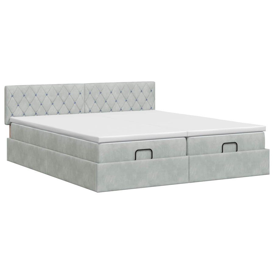 Ottoman bed met matras met hoofdeinde 2 pcs Lichtgrijs Fluweel