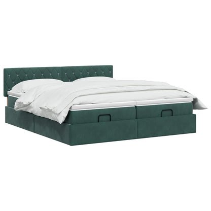 Ottoman bed met matras met hoofdeinde 2 pcs Donkergroen Fluweel