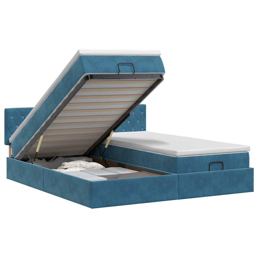 Ottoman bed met matras met hoofdeinde 2 pcs Donkerblauw Fluweel