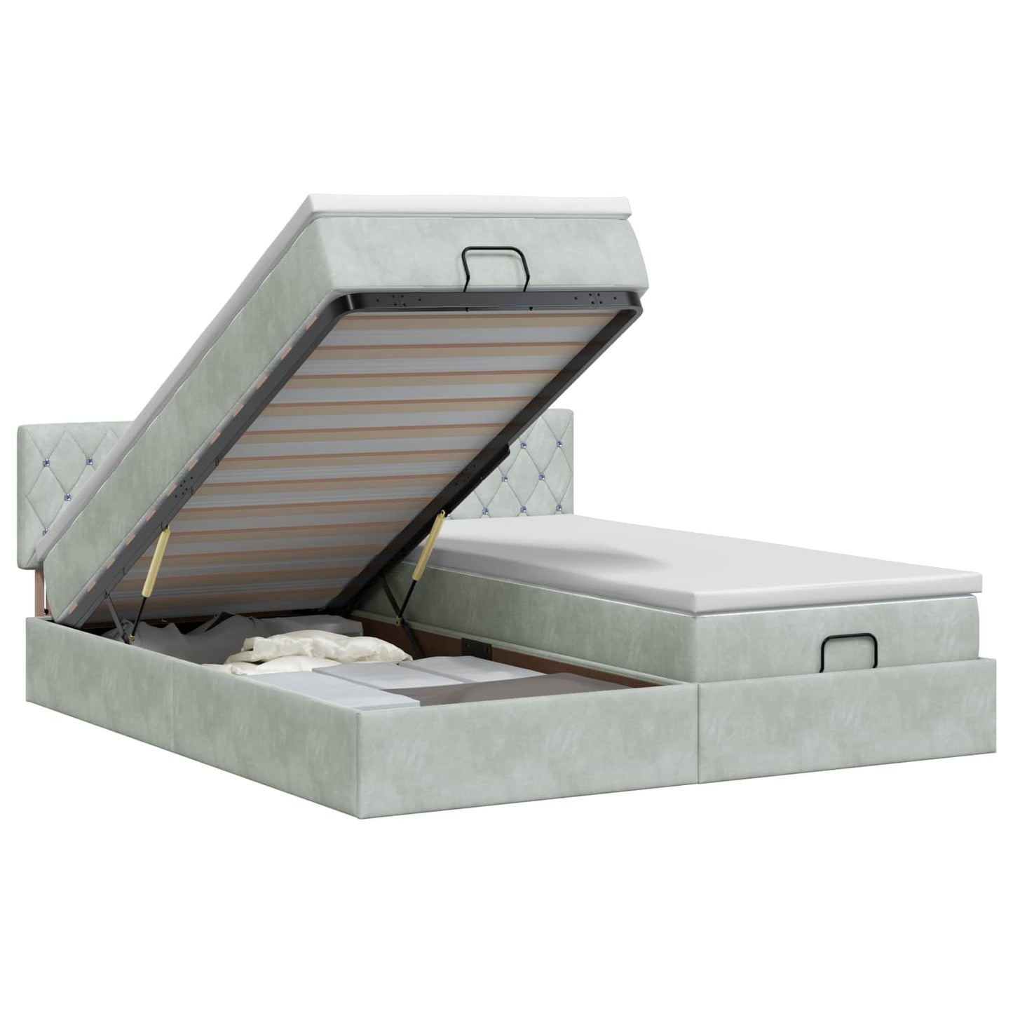 Ottoman bed met matras met hoofdeinde 2 pcs Lichtgrijs Fluweel