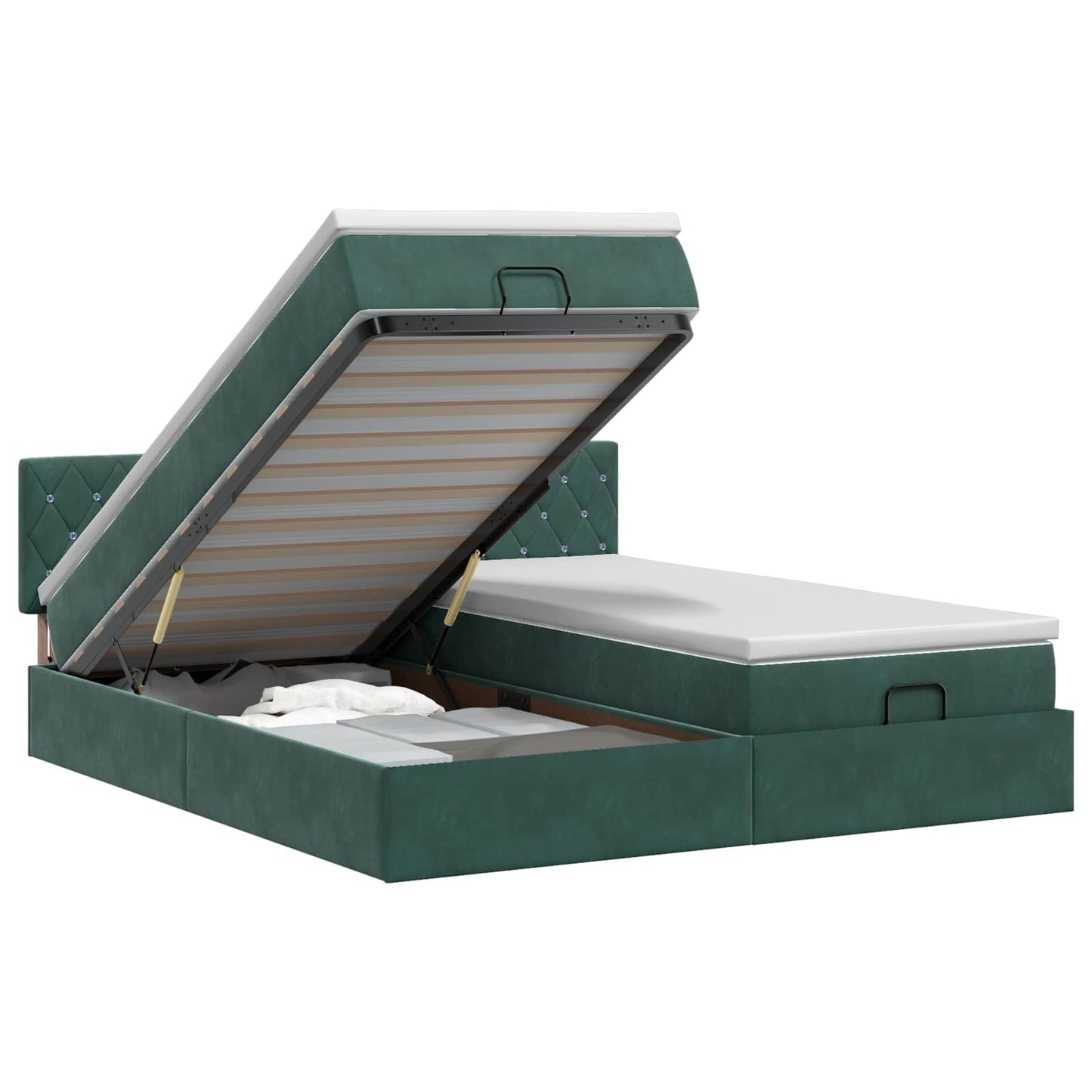 Ottoman bed met matras met hoofdeinde 2 pcs Donkergroen Fluweel