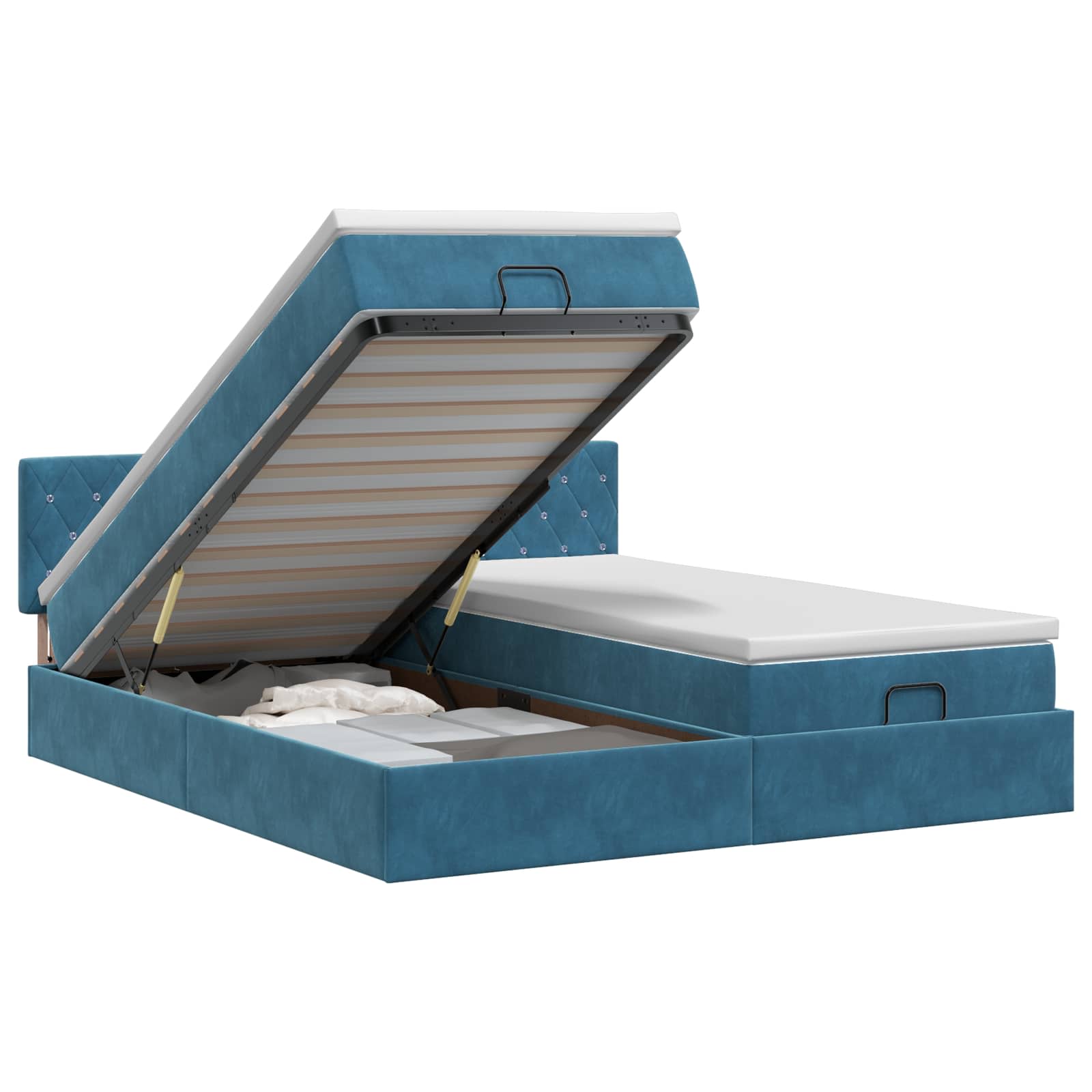 Ottoman bed met matras met hoofdeinde 2 pcs Donkerblauw Fluweel