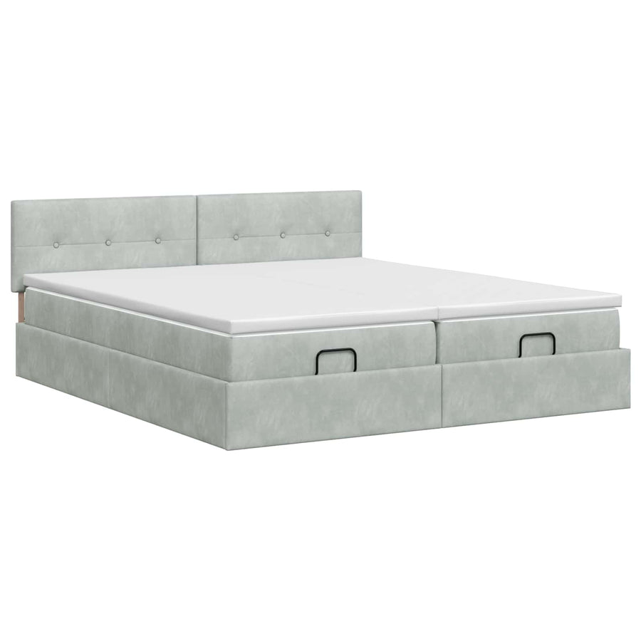 Ottoman bed met matras met hoofdeinde 2 st Lichtgrijs Fluweel