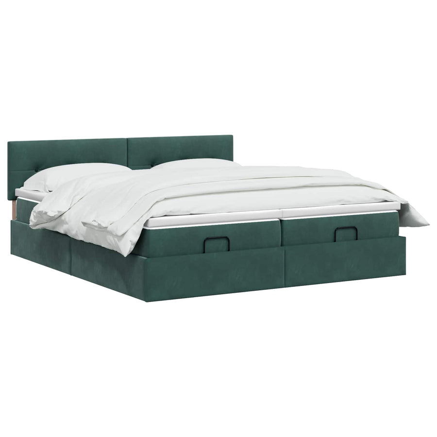 Ottoman bed met matras met hoofdeinde 2 st Donkergroen Fluweel
