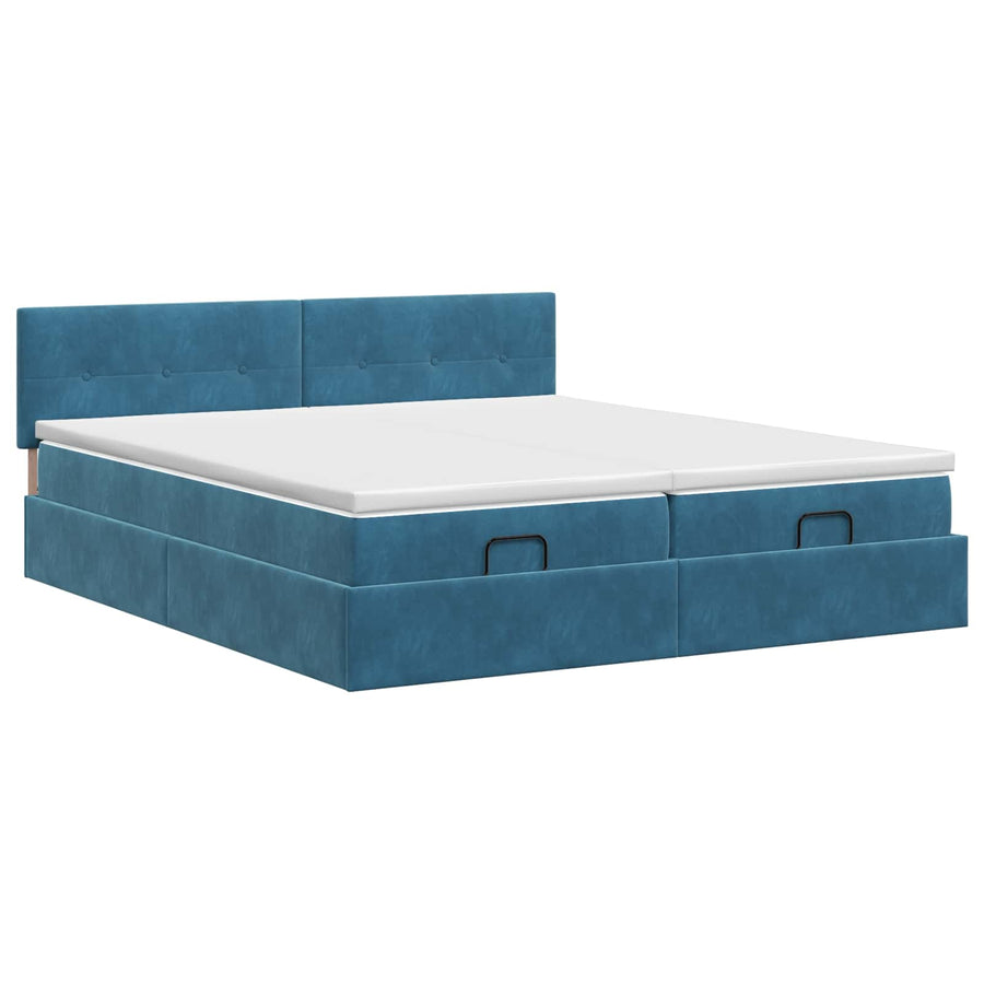 Ottoman bed met matras met hoofdeinde 2 st Donkerblauw Fluweel