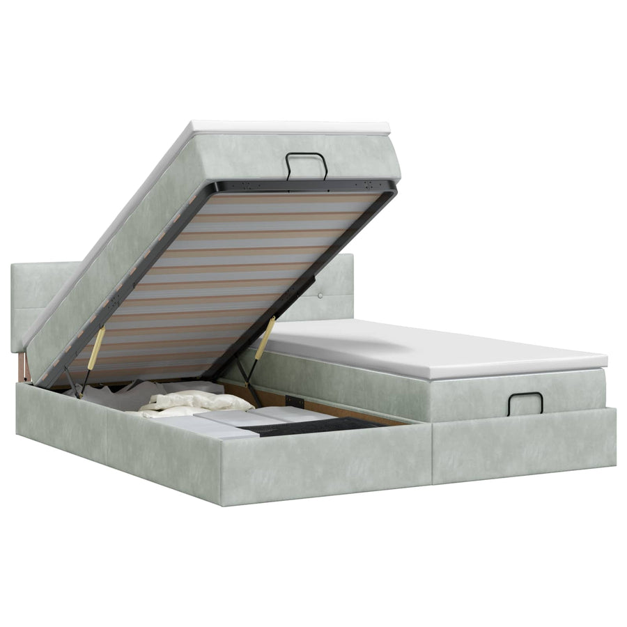 Ottoman bed met matras met hoofdeinde 2 st Lichtgrijs Fluweel