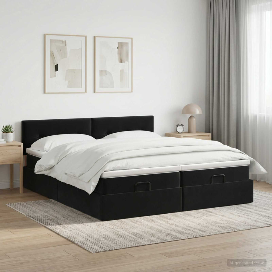 Ottoman bed met matras met hoofdeinde 2 st Zwart Fluweel