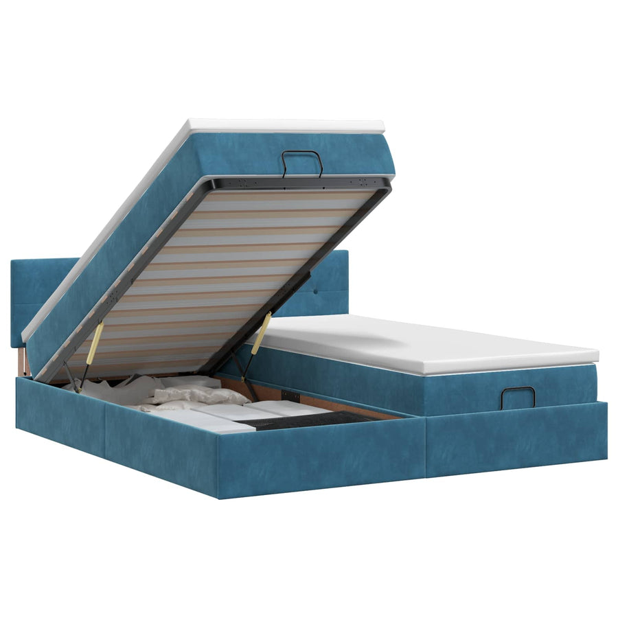 Ottoman bed met matras met hoofdeinde 2 st Donkerblauw Fluweel