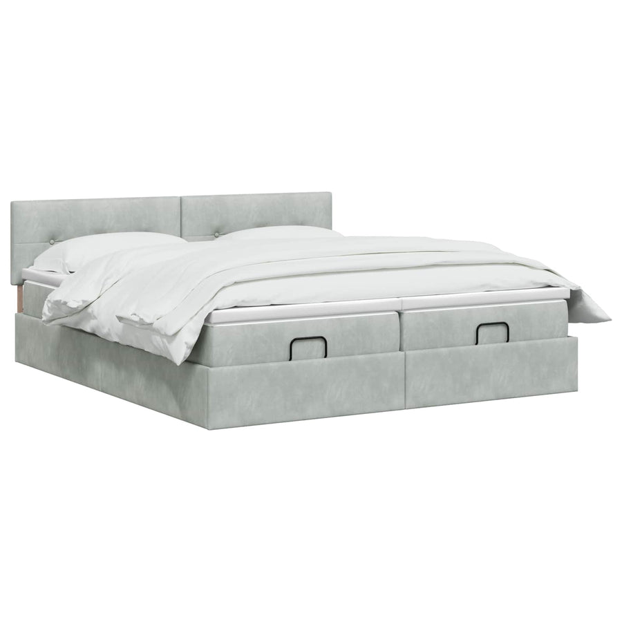 Ottoman bed met matras met hoofdeinde 2 st Lichtgrijs Fluweel