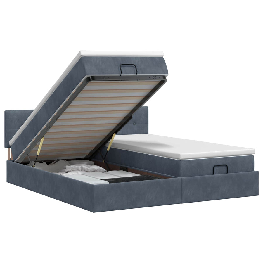Ottoman bed met matras met hoofdeinde 2 st Donkergrijs Fluweel