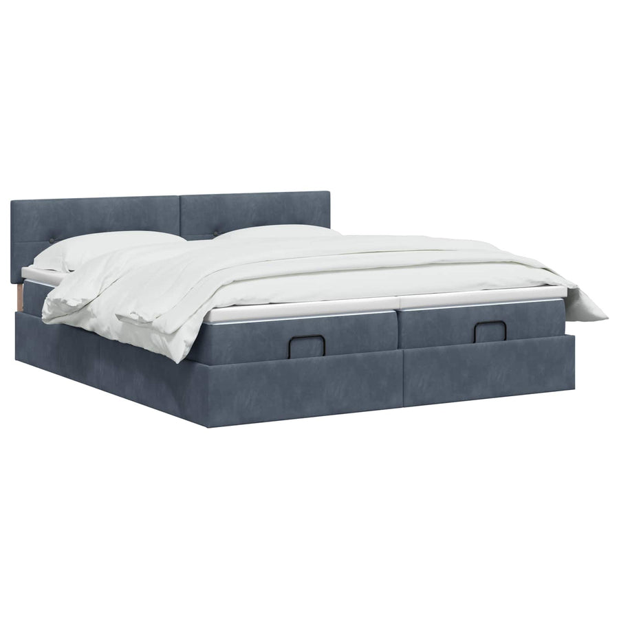 Ottoman bed met matras met hoofdeinde 2 st Donkergrijs Fluweel