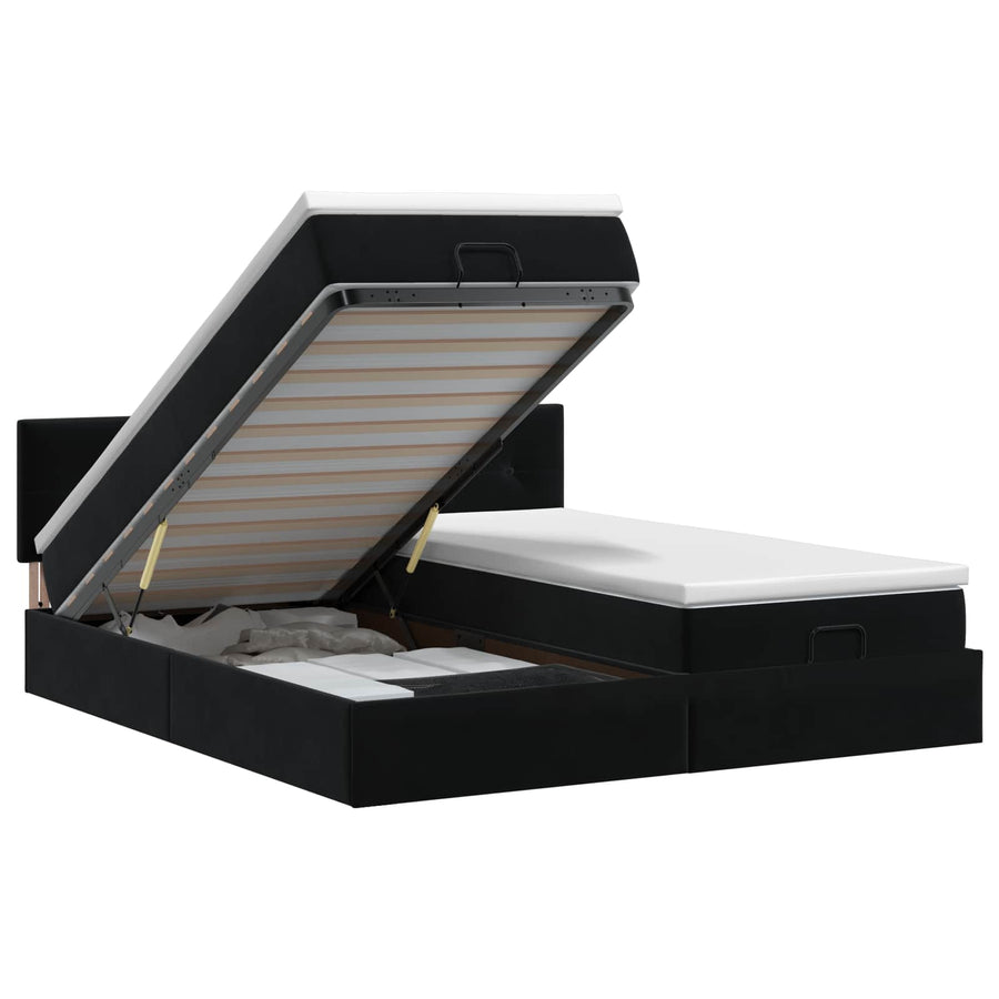 Ottoman bed met matras met hoofdeinde 2 st Zwart Fluweel