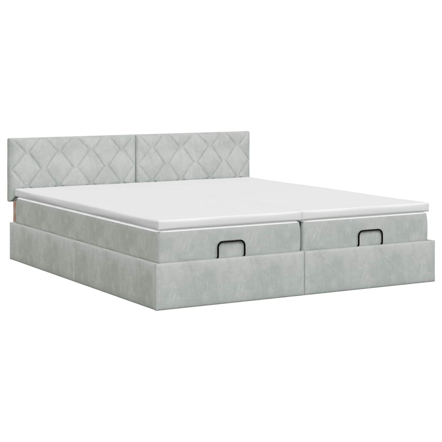 Ottoman bed met matras met hoofdeinde 2 st Lichtgrijs Fluweel