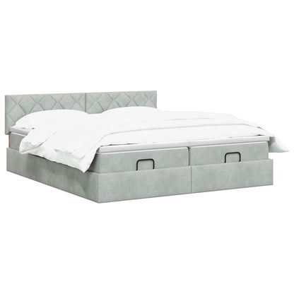 Ottoman bed met matras met hoofdeinde 2 st Lichtgrijs Fluweel