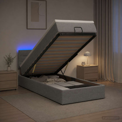 Ottoman Bed met Matrassen en LED Lichtgrijs 100 x 200 cm Stof