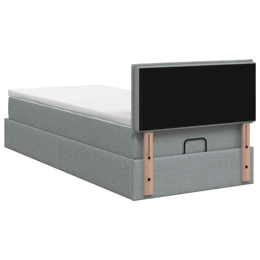 Ottoman Bed met Matrassen en LED Lichtgrijs 80 x 200 cm Stof