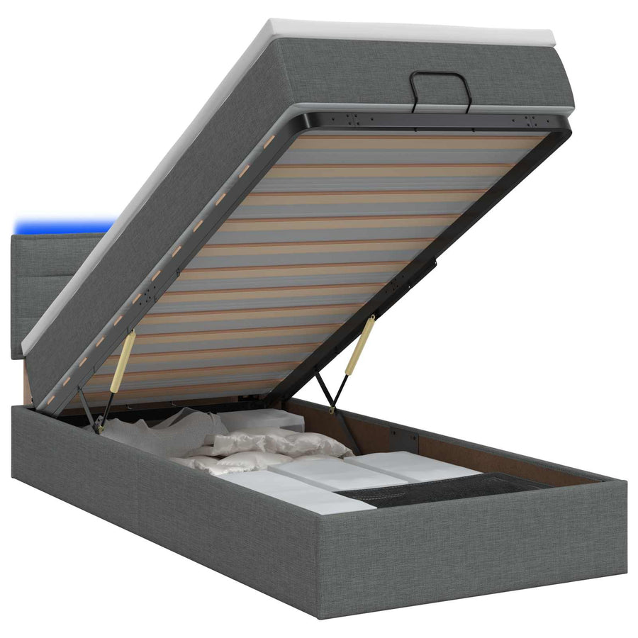 Ottoman Bed met Matrassen en LED Donkergrijs 80 x 200 cm Stof