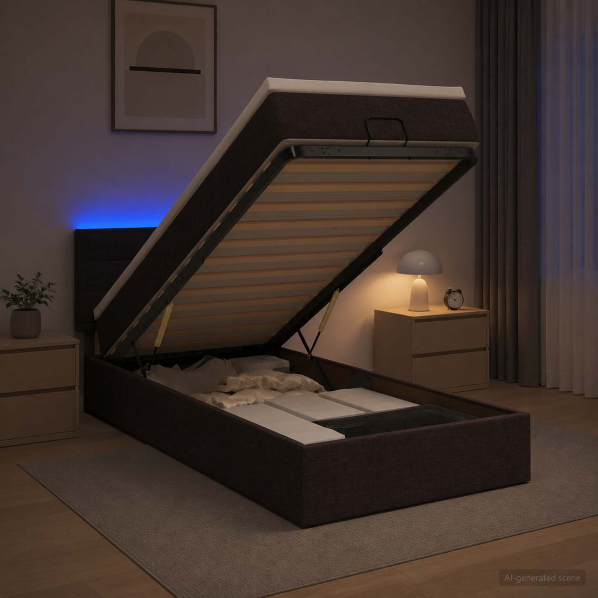 Ottoman Bed met Matrassen en LED Donkerbruin 100 x 200 cm Stof