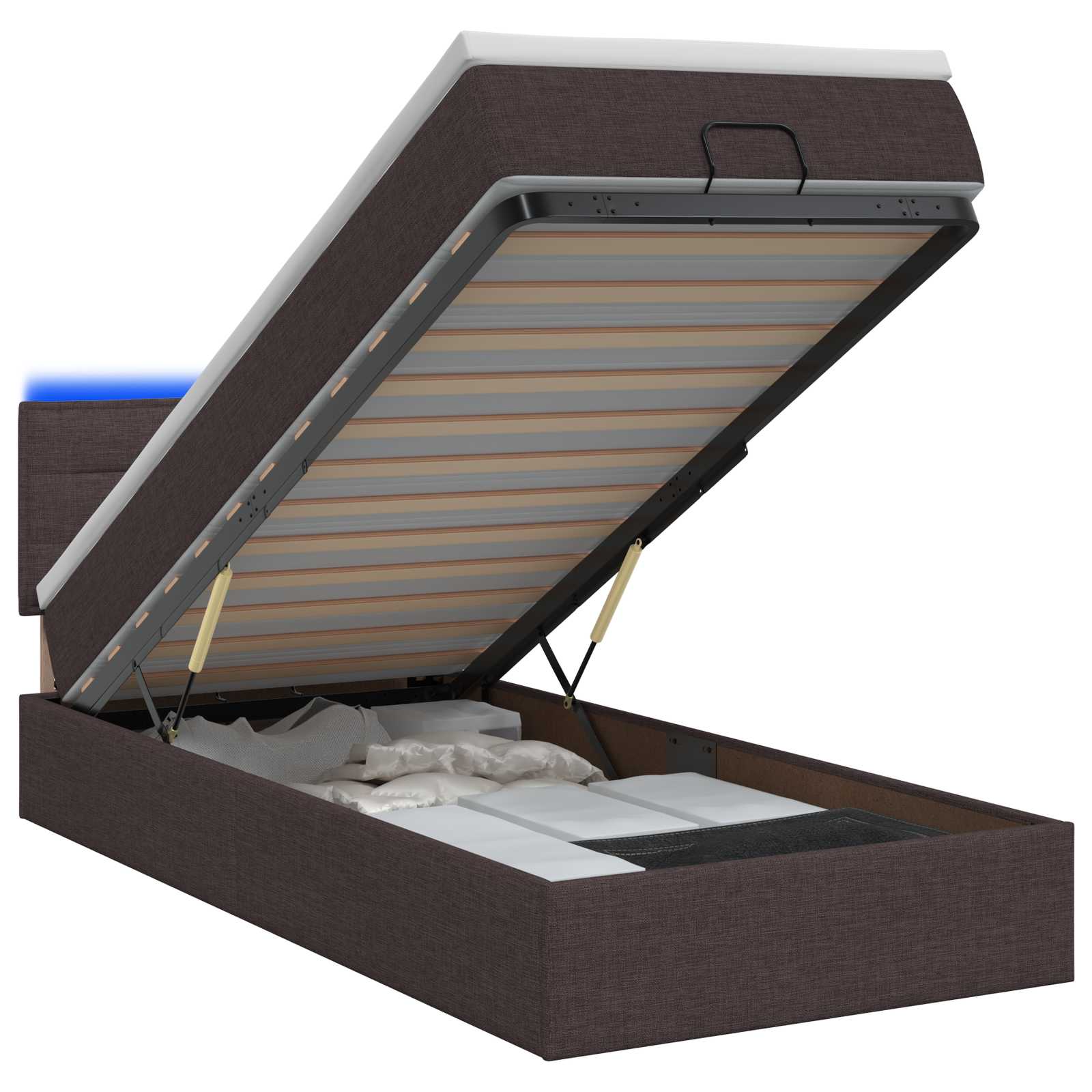 Ottoman Bed met Matrassen en LED Donkerbruin 90 x 190 cm Stof