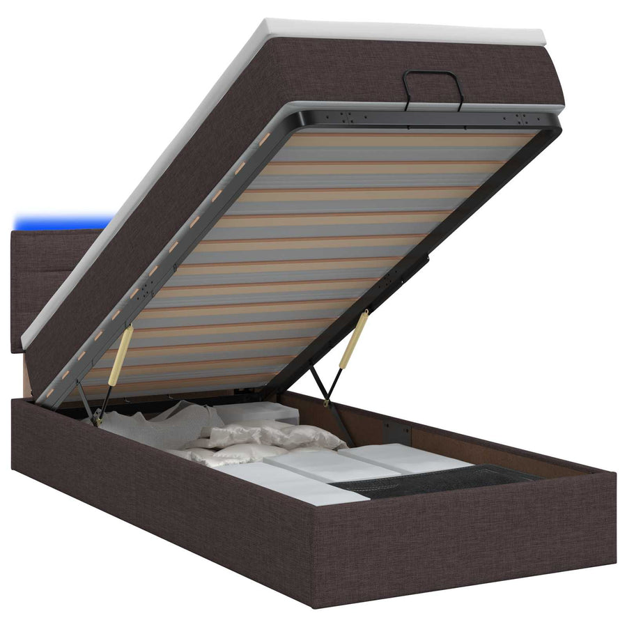 Ottoman Bed met Matrassen en LED Donkerbruin 90 x 190 cm Stof