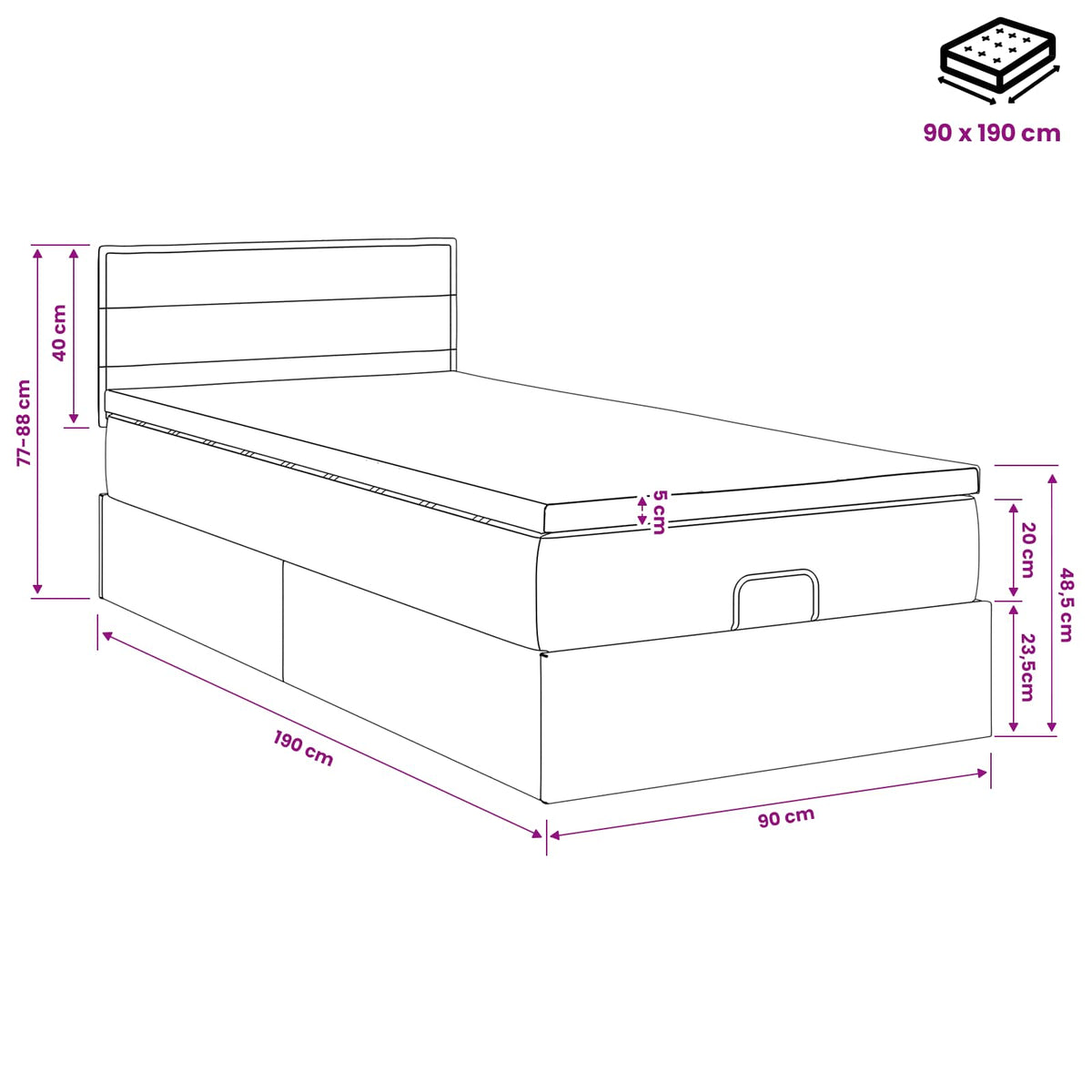 Ottoman Bed met Matrassen en LED Taupe 90 x 190 cm Stof