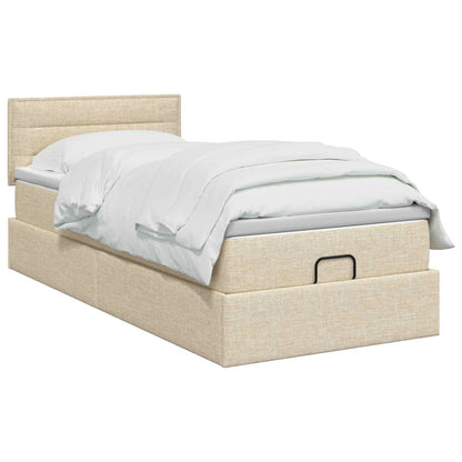 Ottoman Bed met Matrassen en LED Crèmekleurig 90 x 190 cm Stof
