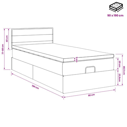 Ottoman Bed met Matrassen en LED Crèmekleurig 90 x 190 cm Stof