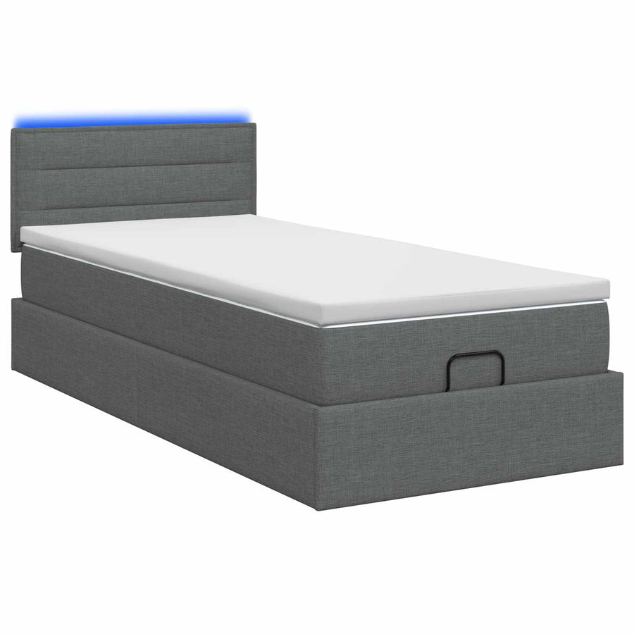 Ottoman Bed met Matrassen en LED Donkergrijs 90 x 200 cm Stof
