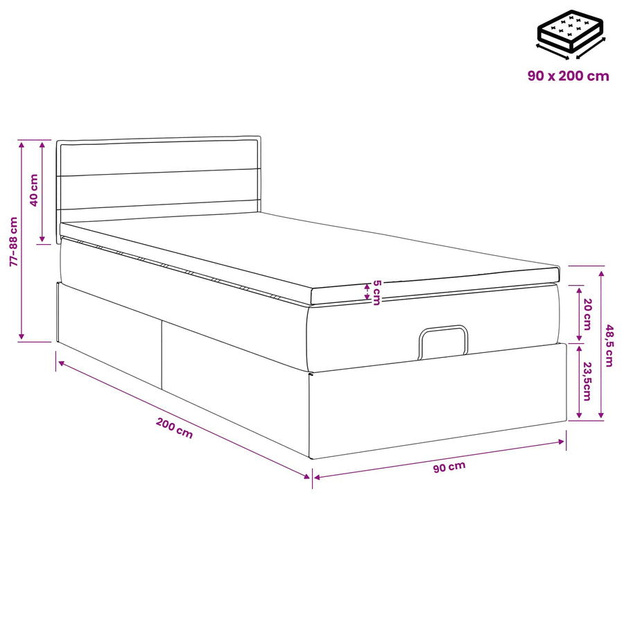 Ottoman Bed met Matrassen en LED Donkergrijs 90 x 200 cm Stof
