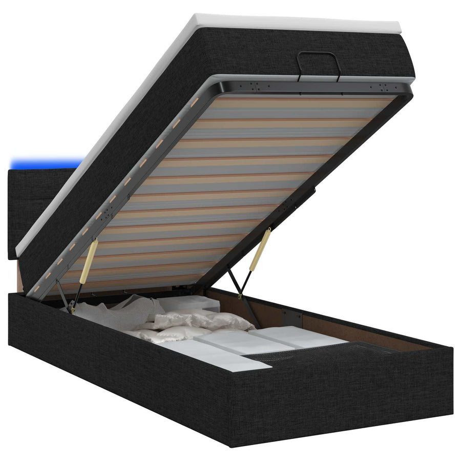 Ottoman Bed met Matrassen en LED Zwart 90 x 200 cm Stof