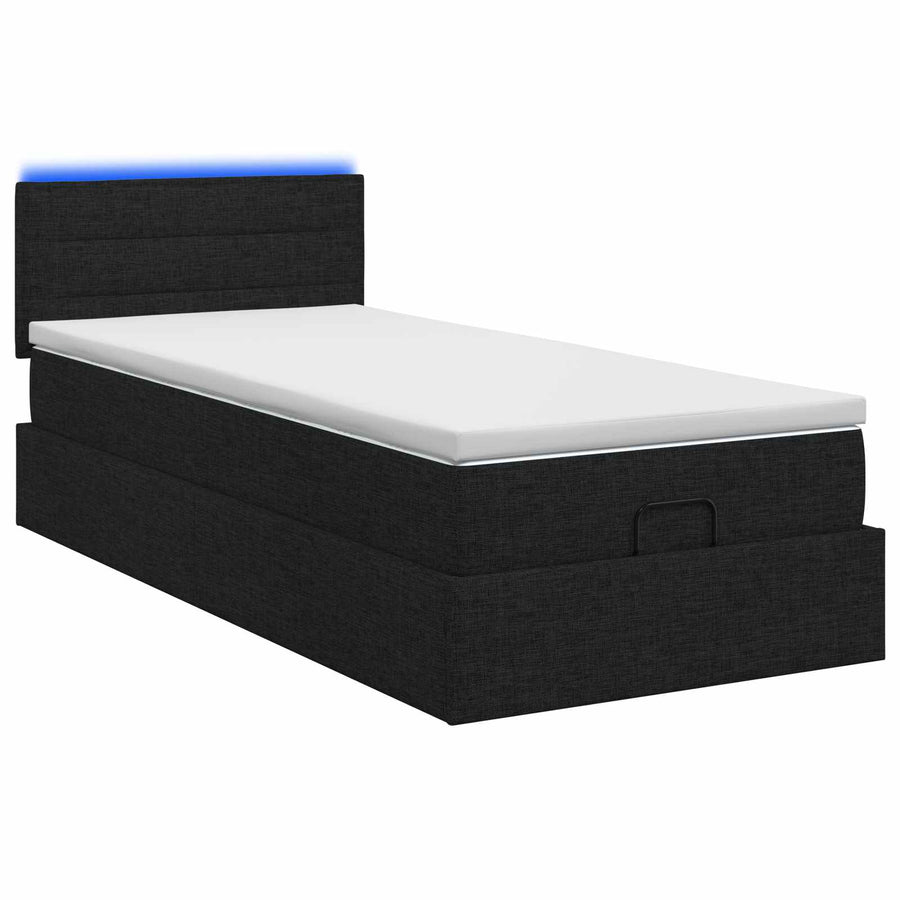 Ottoman Bed met Matrassen en LED Zwart 90 x 200 cm Stof