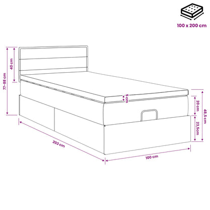 Ottoman Bed met Matrassen en LED Lichtgrijs 100 x 200 cm Stof