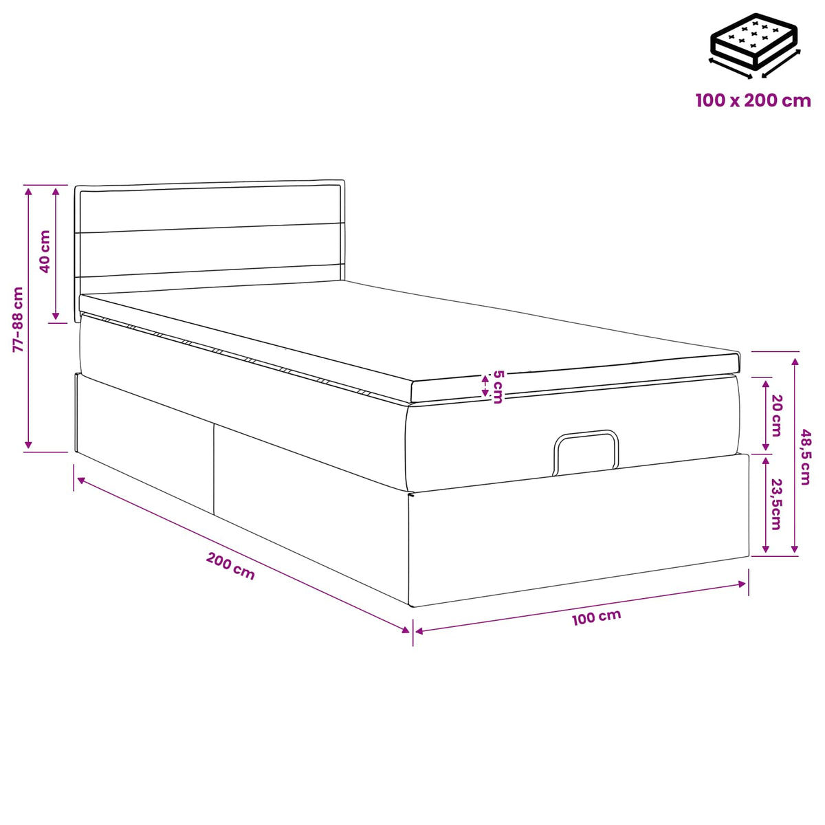 Ottoman Bed met Matrassen en LED Taupe 100 x 200 cm Stof
