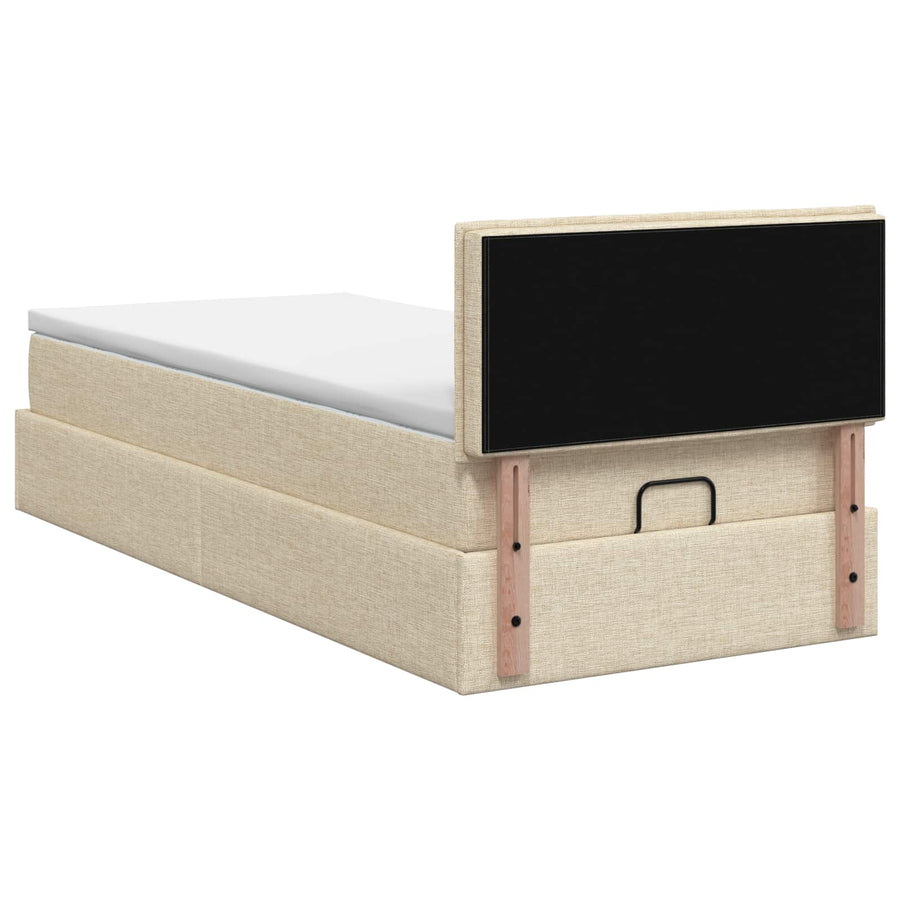 Ottoman Bed met Matrassen en LED Crèmekleurig 100 x 200 cm Stof