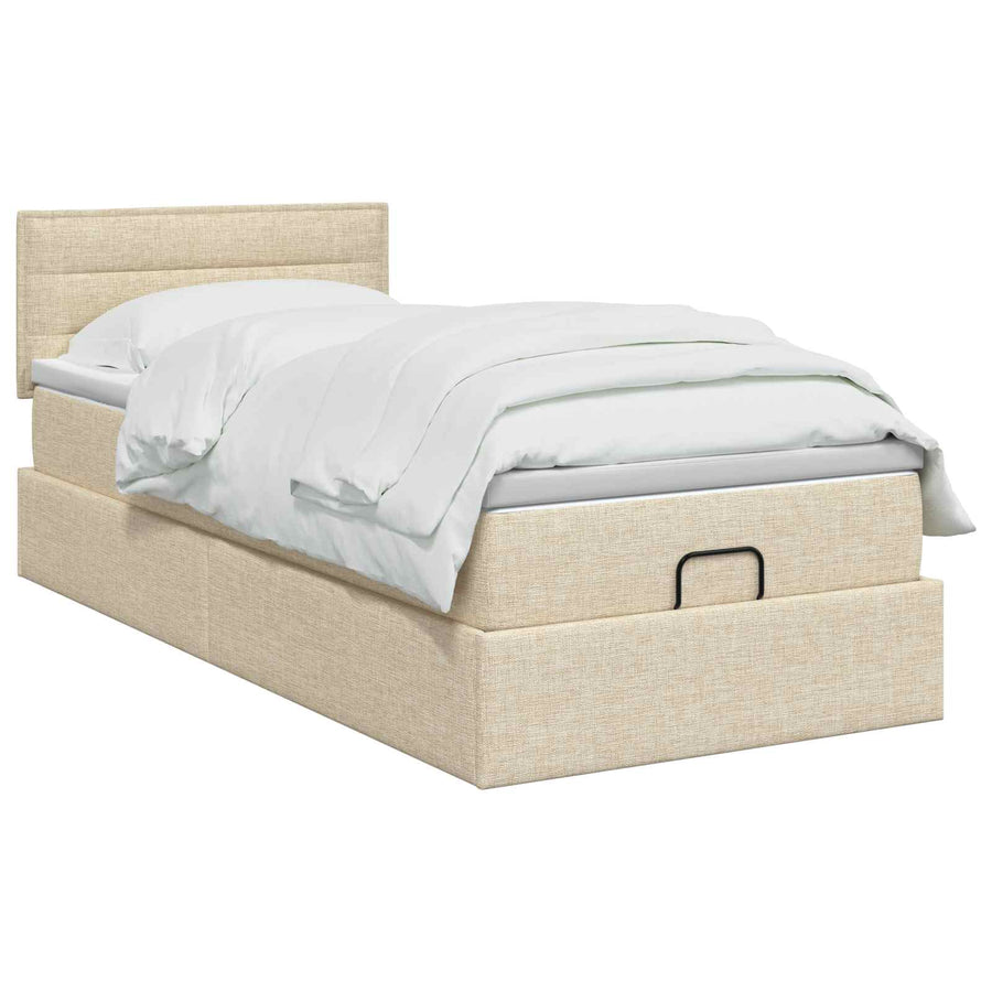 Ottoman Bed met Matrassen en LED Crèmekleurig 100 x 200 cm Stof