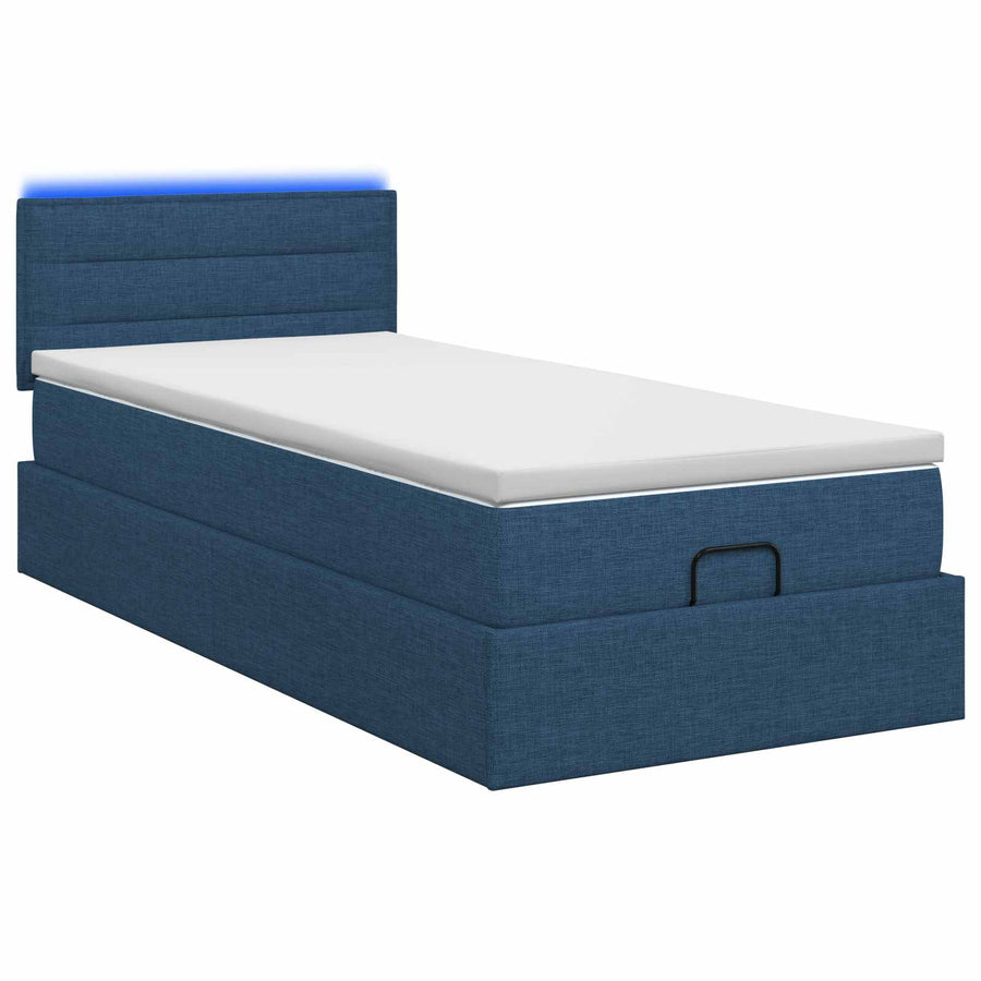 Ottoman Bed met Matrassen en LED Blauw 100 x 200 cm Stof