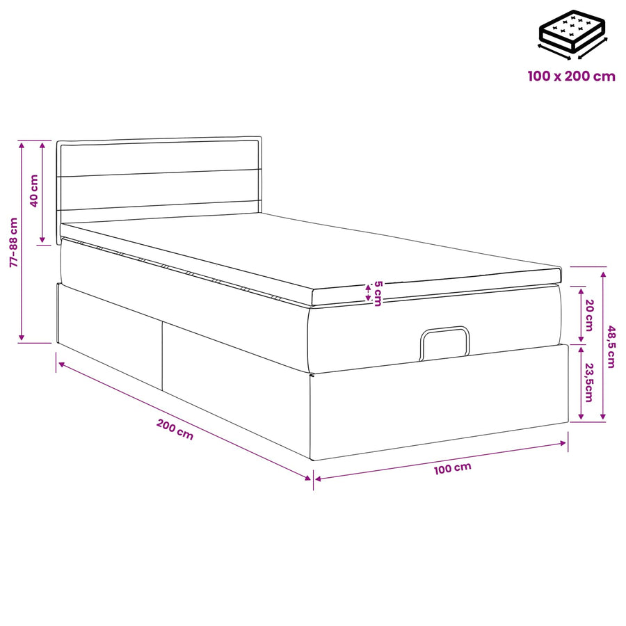 Ottoman Bed met Matrassen en LED Blauw 100 x 200 cm Stof