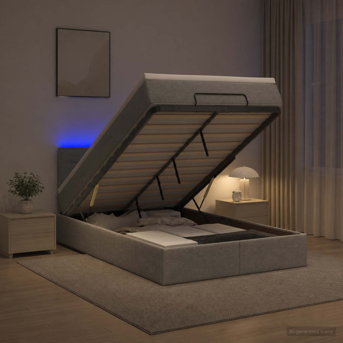 Ottoman Bed met Matrassen en LED Lichtgrijs 120 x 200 cm Stof