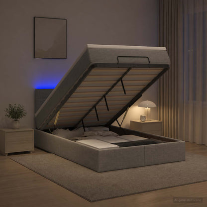 Ottoman Bed met Matrassen en LED Lichtgrijs 120 x 200 cm Stof