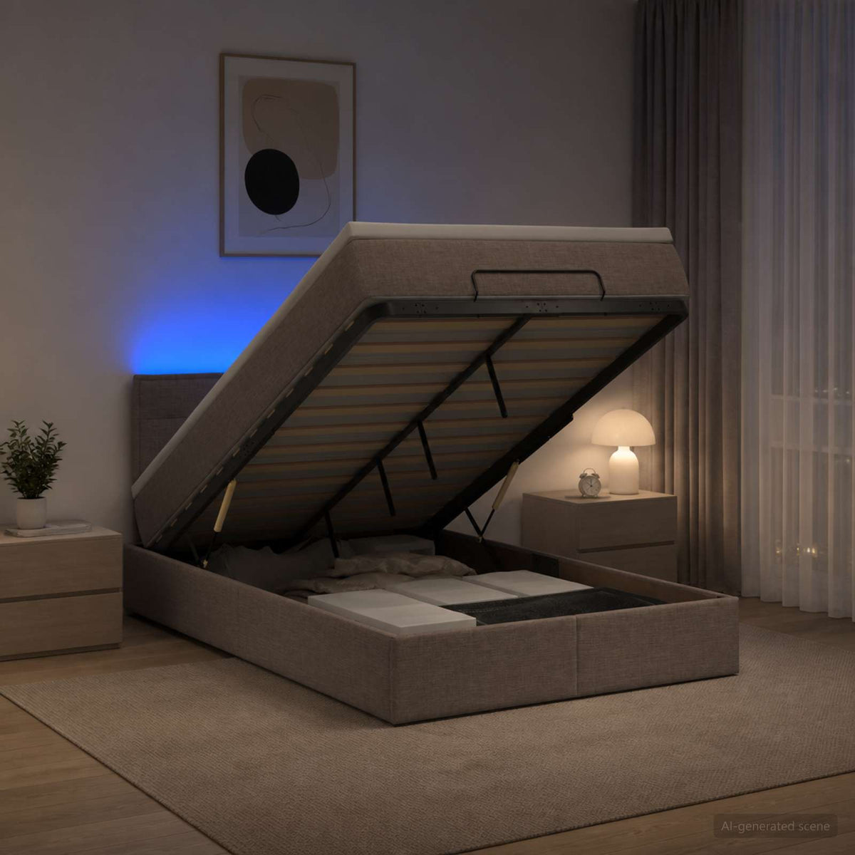 Ottoman Bed met Matrassen en LED Taupe 120 x 190 cm Stof