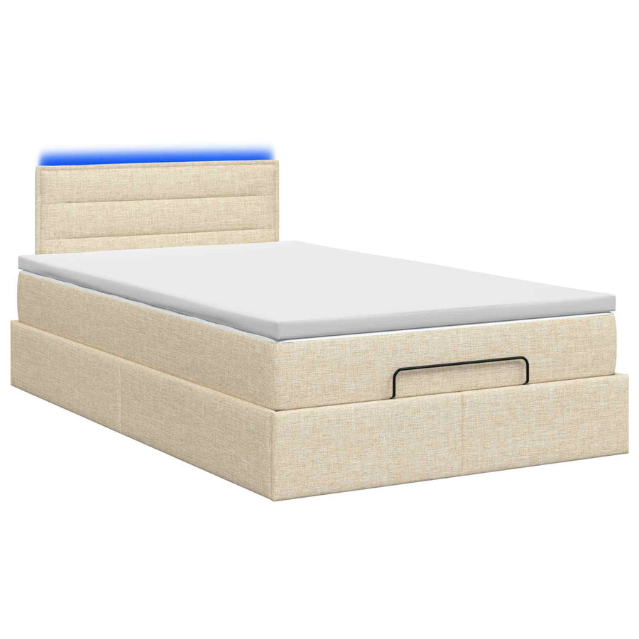 Ottoman Bed met Matrassen en LED Crèmekleurig 120 x 190 cm Stof