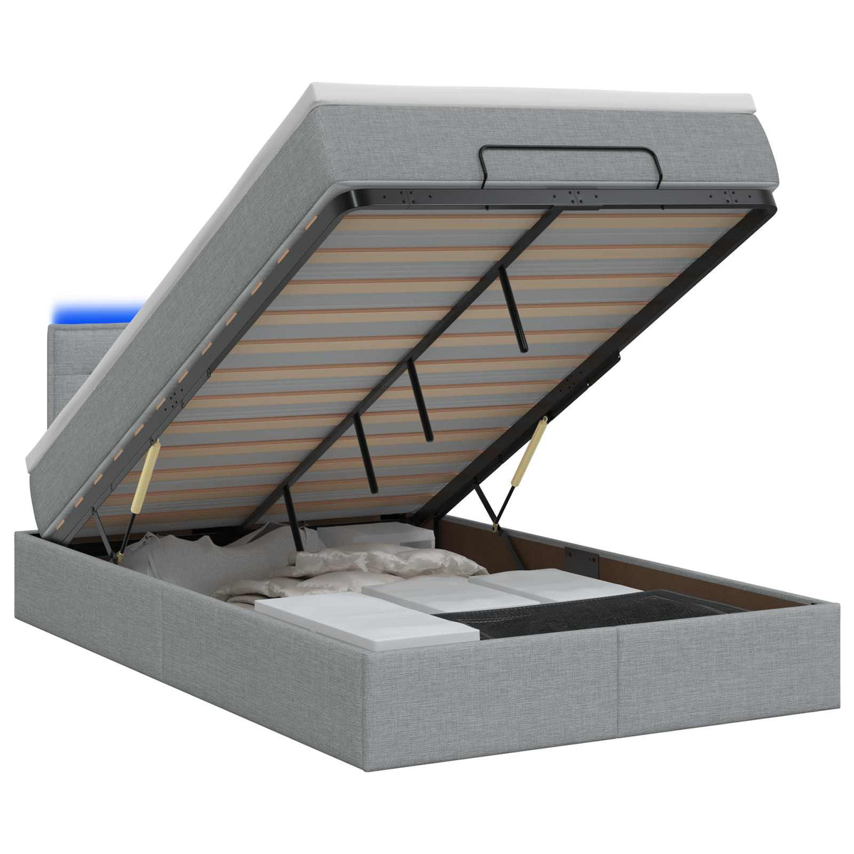 Ottoman Bed met Matrassen en LED Lichtgrijs 120 x 200 cm Stof