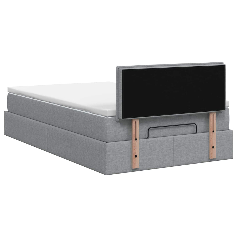 Ottoman Bed met Matrassen en LED Lichtgrijs 120 x 200 cm Stof