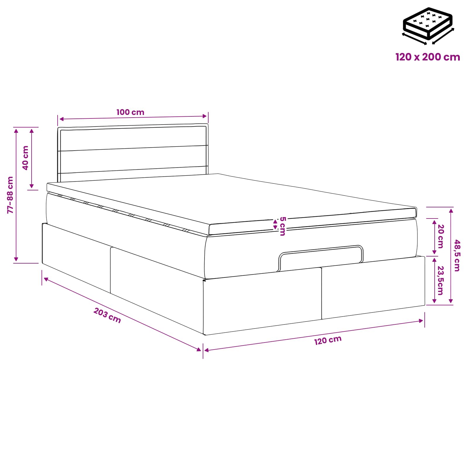 Ottoman Bed met Matrassen en LED Crèmekleurig 120 x 200 cm Stof