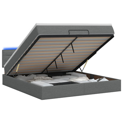 Ottoman Bed met Matrassen en LED Donkergrijs 140 x 190 cm Stof