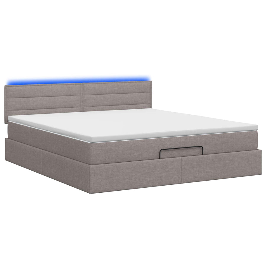 Ottoman Bed met Matrassen en LED Taupe 140 x 190 cm Stof