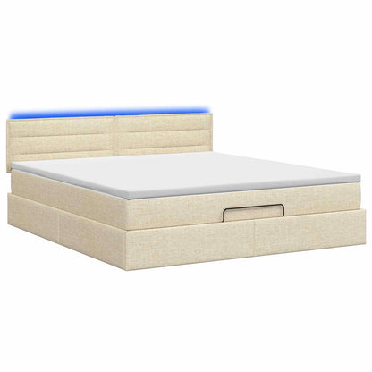 Ottoman Bed met Matrassen en LED Crèmekleurig 140 x 190 cm Stof