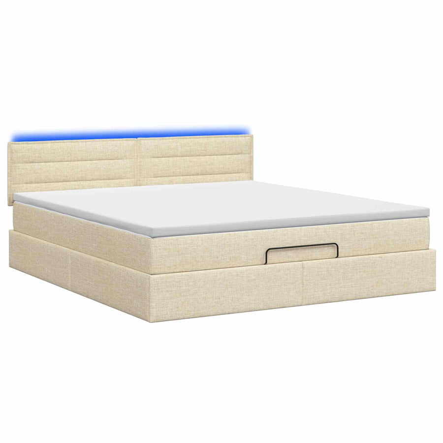 Ottoman Bed met Matrassen en LED Crèmekleurig 140 x 190 cm Stof