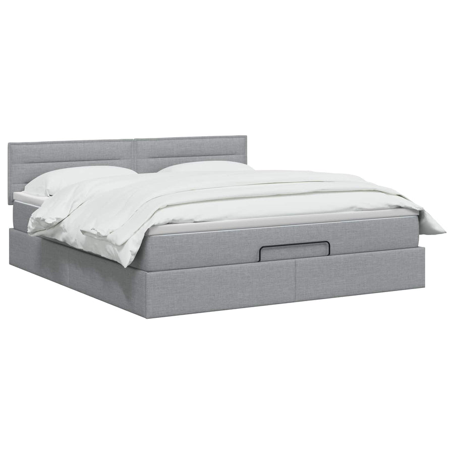 Ottoman Bed met Matrassen en LED Lichtgrijs 140 x 200 cm Stof