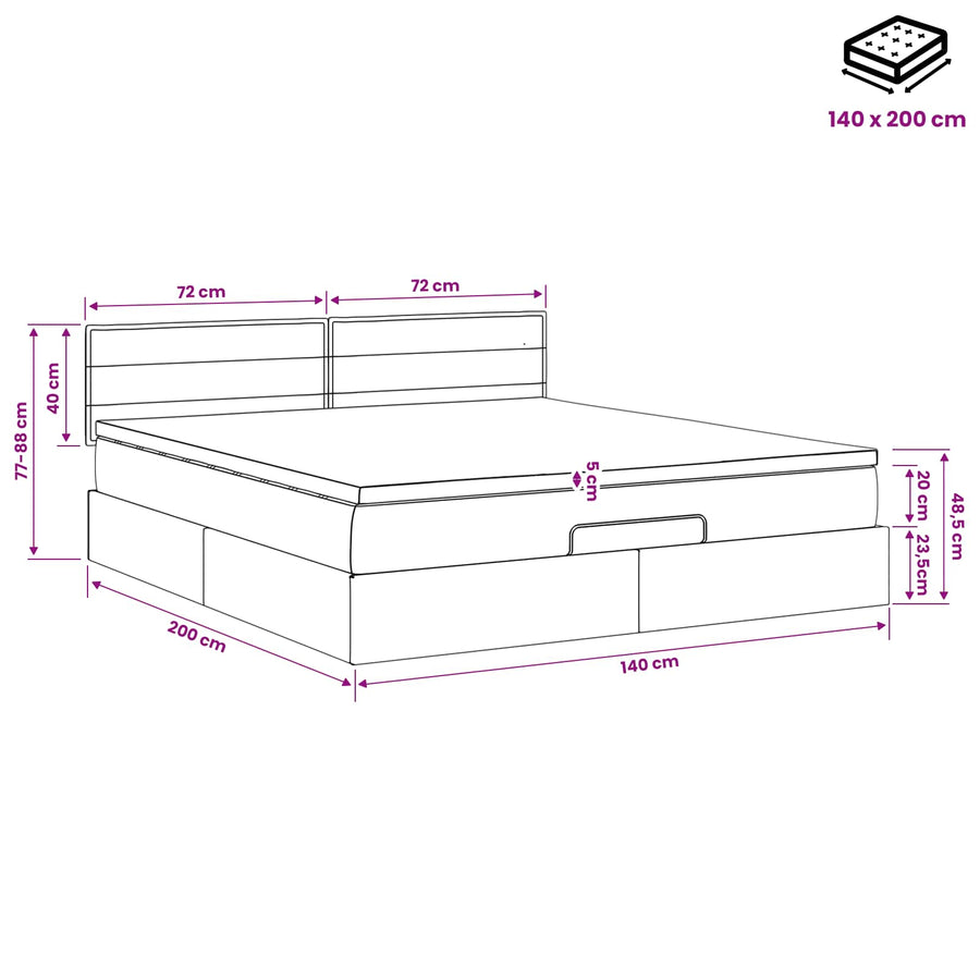 Ottoman Bed met Matrassen en LED Lichtgrijs 140 x 200 cm Stof